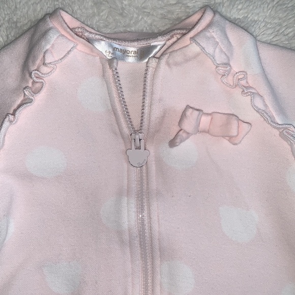 Mayoral Baby Pink Sweatshirt 6-9M White Polka Dot Zip EUC - Picture 2 of 13